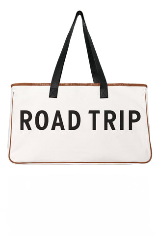 White Canvas Road Trip Tote Bag 50x15x30cm Summer Travel Carryall