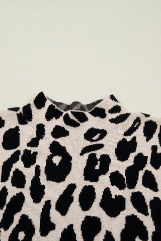 Black Leopard Print High Neck Short Sleeve Sweater