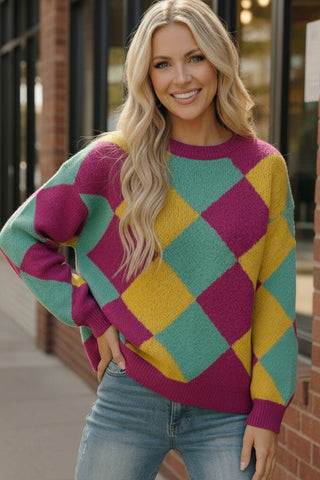 Color Crush Mardi Gras Argyle Knit