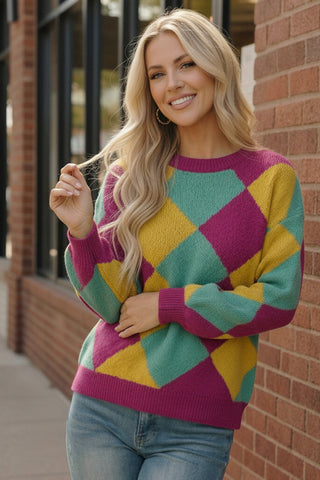 Color Crush Mardi Gras Argyle Knit