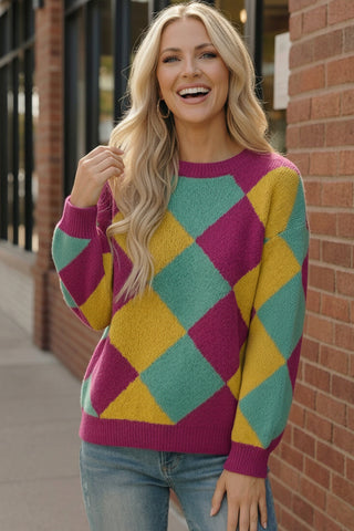 Color Crush Mardi Gras Argyle Knit