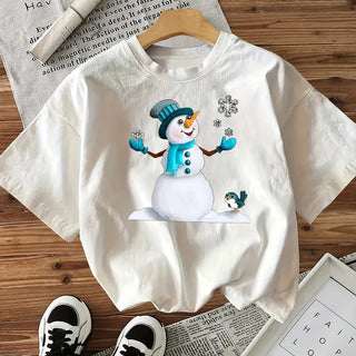 Snowman Cotton Women's Short Sleeve Fashion Style Top American Christmas New Arrival