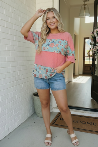 Garden Party Floral Colorblock Top