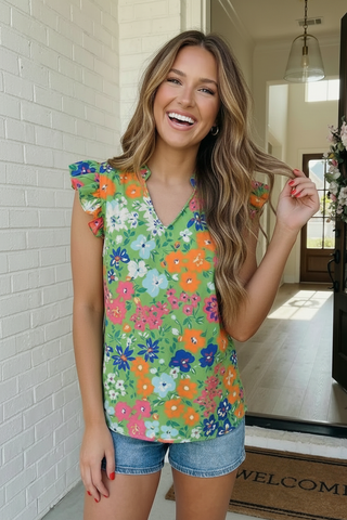 Garden Party Floral Ruffle Sleeve Blouse