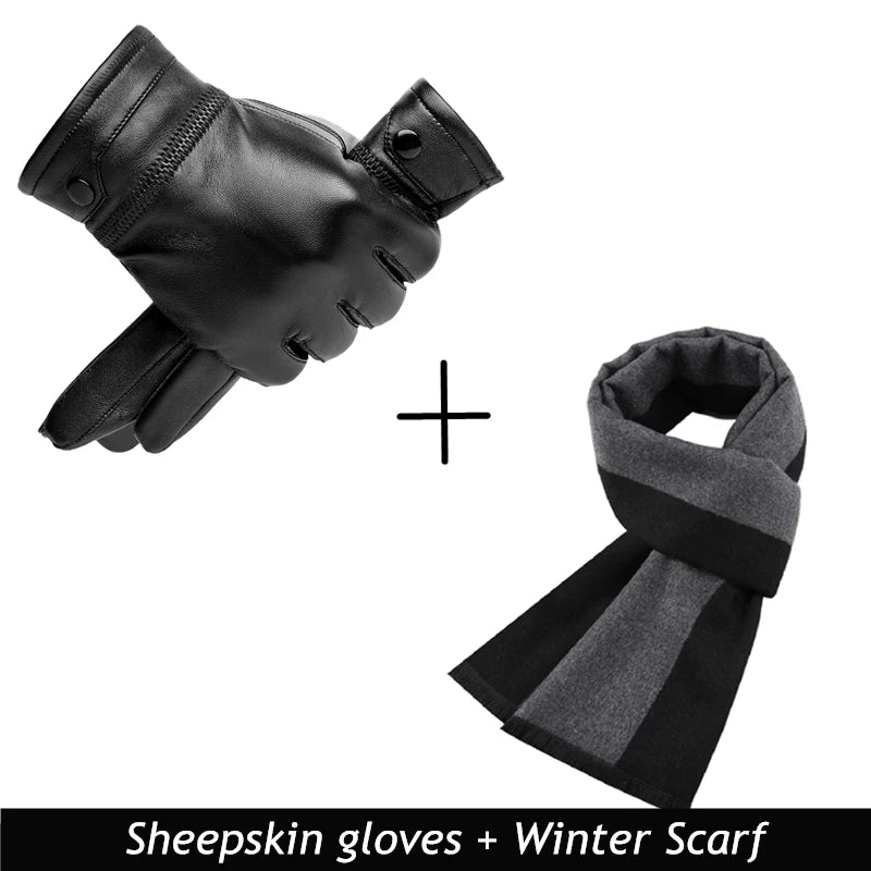 BISON DENIM Men Genuine Sheepskin Leather Gloves