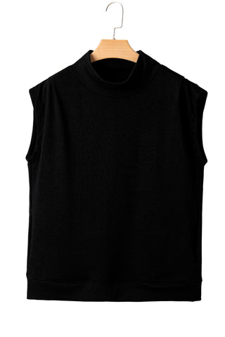 Racing Red Solid Color High Neck Cap Sleeve Loose Top