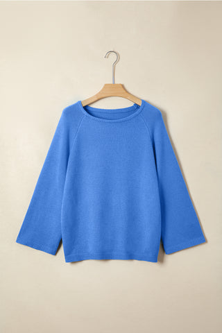 White Solid Color Knit Loose Bracelet Sleeve Dolman Sweater
