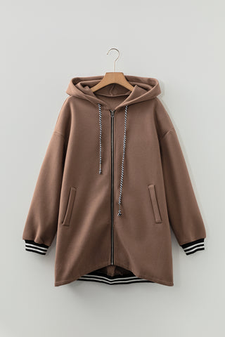 Four Leaf Clover Contrast Cuffed Drop Shoulder Zip up Tunic Hoodie