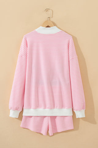 Green Stripe Oversize Mock Neck Sweatshirt and Shorts Set