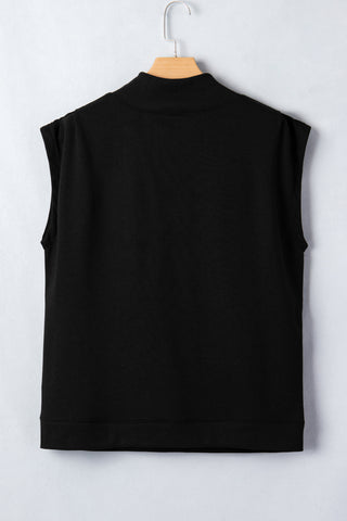 Racing Red Solid Color High Neck Cap Sleeve Loose Top