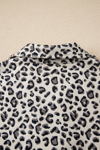 Brown Leopard Print Quarter Zip Corduroy Sweatshirt