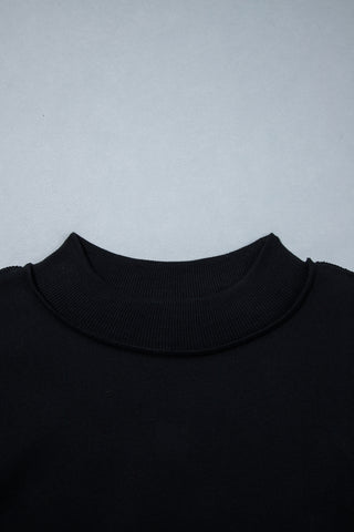 Black Oversize Drop Shoulder Reversible Mock Neck Sweatshirt