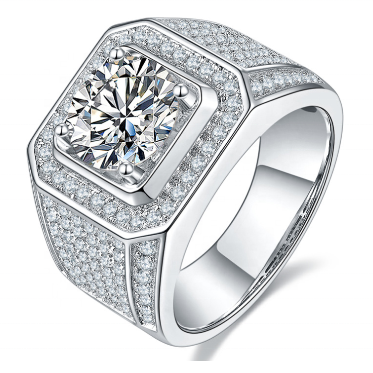 Men's Engagement Rings 3 Carats Moissanite Diamond Silver