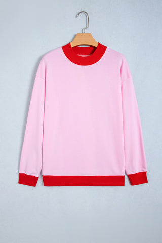 Grapefruit Orange Colorblock Trim Crewneck Long Sleeve Pullover Sweatshirt