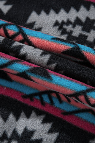 Black Aztec Printed Zip Up Collar Jacket