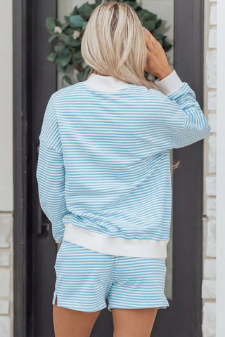 Green Stripe Oversize Mock Neck Sweatshirt and Shorts Set