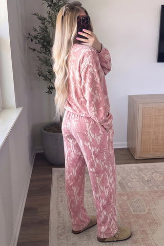Multicolour Abstract Floral Print Loose Pullover Drawstring Pants 2pcs Set