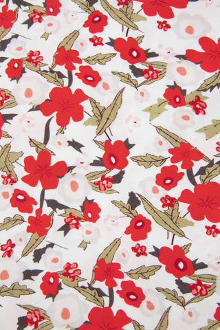 Red Floral Print Short Puff Sleeve Button Front Shirt