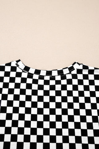 Black Checkered Print Half Sleeve Tee 2pcs Lounge Pant Set