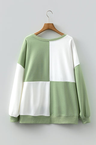 Color black Colorblock Henley High Low Oversize Sweatshirt