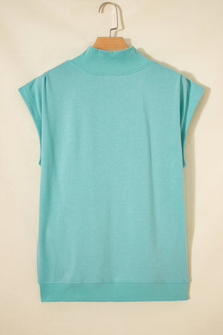 Racing Red Solid Color High Neck Cap Sleeve Loose Top