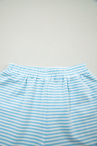 Green Stripe Oversize Mock Neck Sweatshirt and Shorts Set