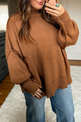 Chestnut Oversized Ribbed Knit Long Sleeve Tunic Plus Size Sweater