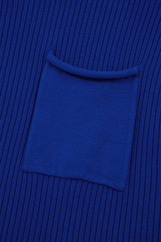 Oatmeal Patch Pocket Ribbed Knit Short Sleeve Sweater