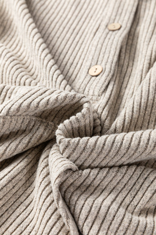Simply Taupe Plus Size Ribbed Knit Kangaroo Pocket Henley Long Sleeve Top