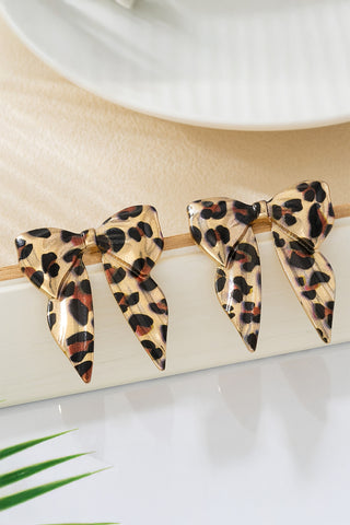 Gold Leopard Print Bow Knot Shape Plated Alloy Earrings