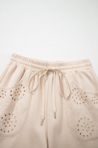 Jet Stream Embroidered Patched Pockets Drawstring Pants