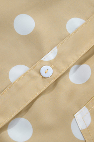 White Polka Dot Print Three Quarter Sleeve Ruffle Hem Casual Shirt