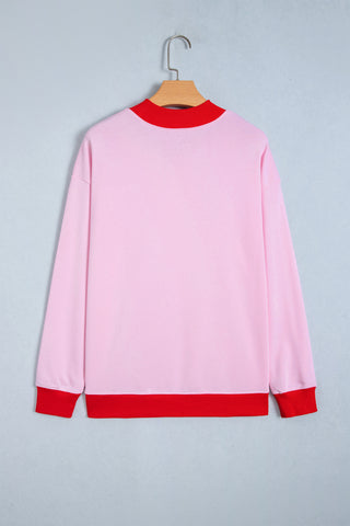 Grapefruit Orange Colorblock Trim Crewneck Long Sleeve Pullover Sweatshirt