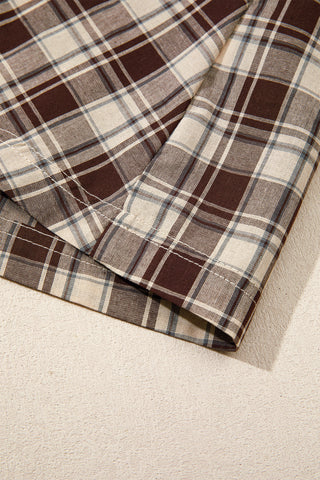 Brown Plaid Long Sleeve Short Shift Mini Dress