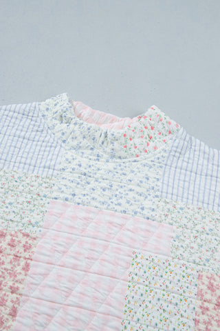 Multicolour Floral Quilted Mock Neck Top and Short Set