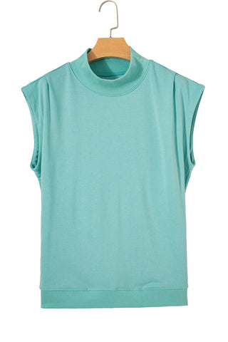 Racing Red Solid Color High Neck Cap Sleeve Loose Top