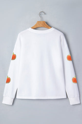 White Glitter Chenille Pumpkin Patch Graphic Long Sleeve Top