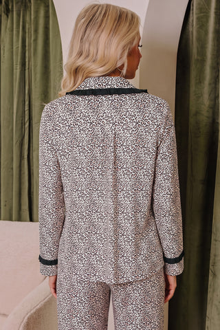 Brown Leopard Print Bow Knot Patchwork Long Sleeve Lounge Set