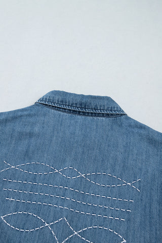 Myosotis Embroidered Western Detail Long Sleeve Collar Shirt