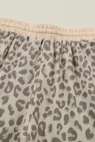 Rose V Neck Collar Leopard Printed 2pcs Short Set