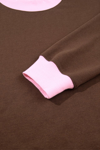 Grapefruit Orange Colorblock Trim Crewneck Long Sleeve Pullover Sweatshirt