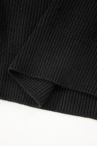 Black Ribbed Knit Ribbon Knot Backless Drop Shoulder Sweater