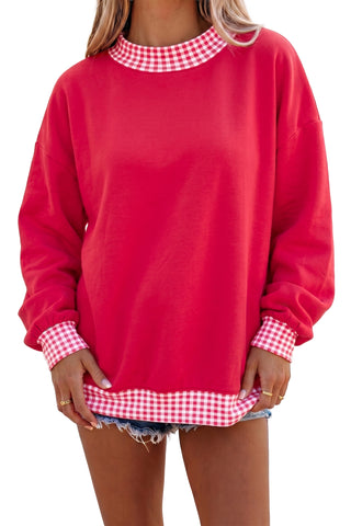 Fiery Red Colorblock Polka Dot Contrast Trim Oversized Sweatshirt