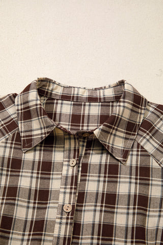 Brown Plaid Long Sleeve Short Shift Mini Dress