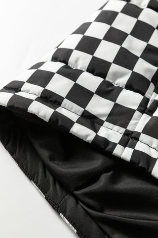 Brown Double Checked Stand Collar Cropped Puffer Vest