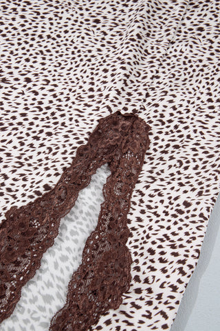 Brown Cheetah Print Trim Split Long Western Skirt