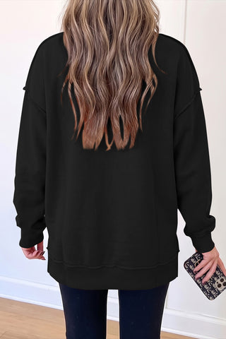 Black Oversize Drop Shoulder Reversible Mock Neck Sweatshirt