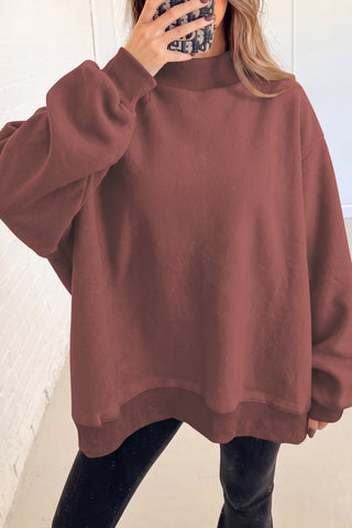 Red Dahlia Oversize Drop Shoulder Reversible Mock Neck Sweatshirt