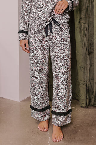 Brown Leopard Print Bow Knot Patchwork Long Sleeve Lounge Set