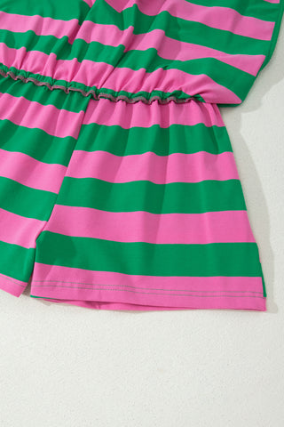 Yellow Stripe Dolman Tee Drawstring Skort Athletic 2pcs Set